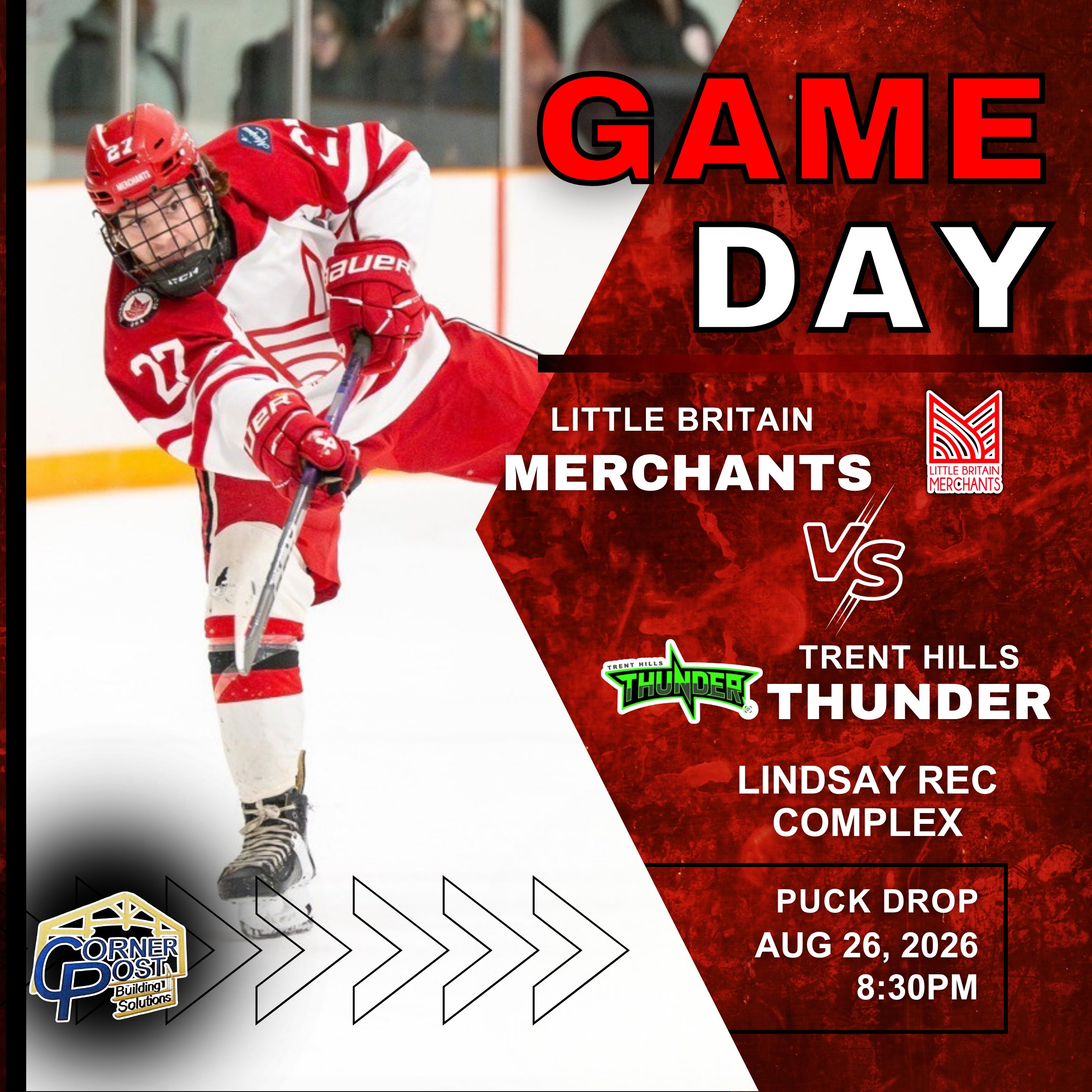 🚨PRE-SEASON GAME DAY🚨
The Little Britain Merchants face the Trent Hills Thunder this evening at the Lindsay Rec Complex. Puck drop is at 8:30pm