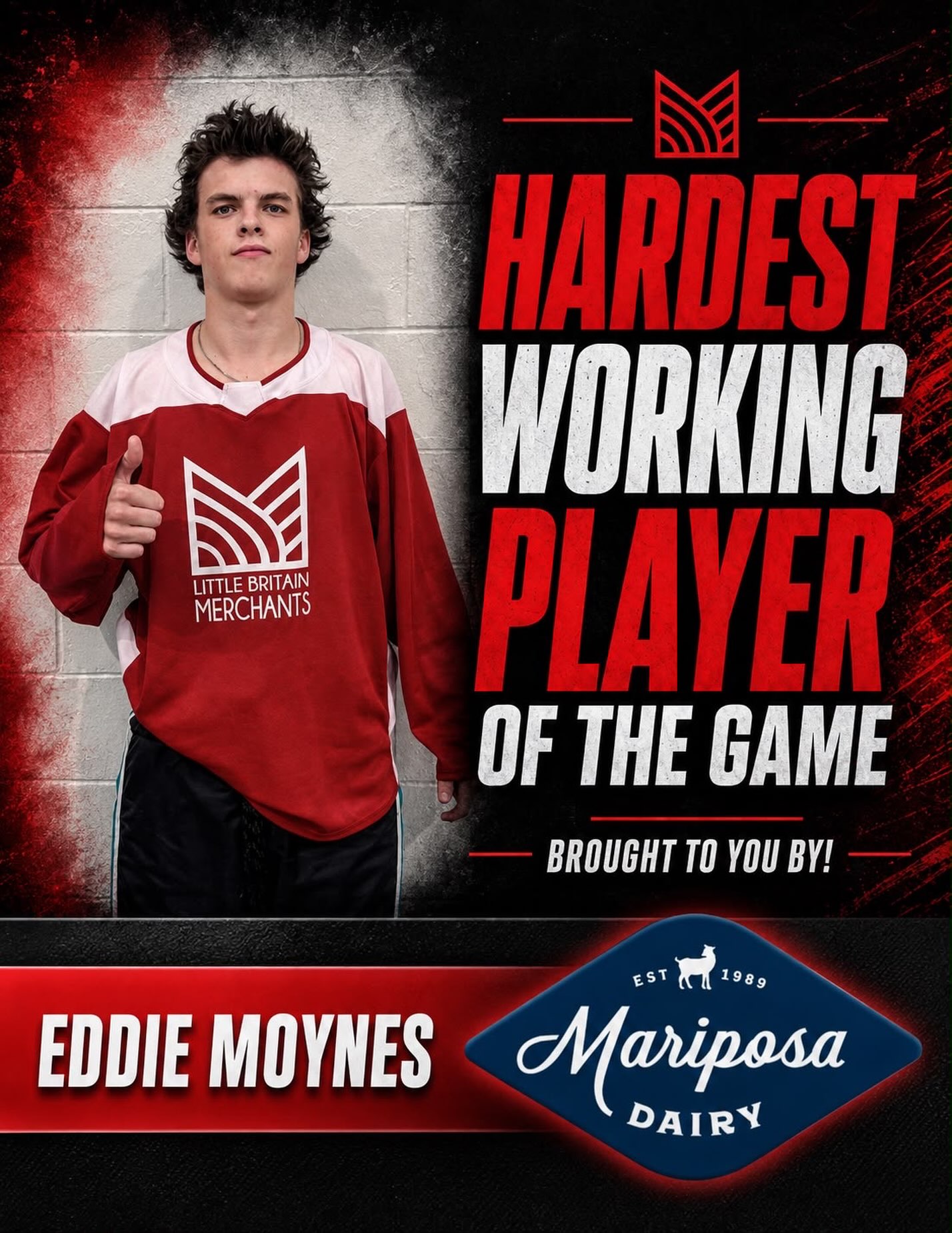 Eddie Moynes was named Mariposa Dairy’s Hardest Working Player of the Game for yesterday’s game. Congratulations Eddie!