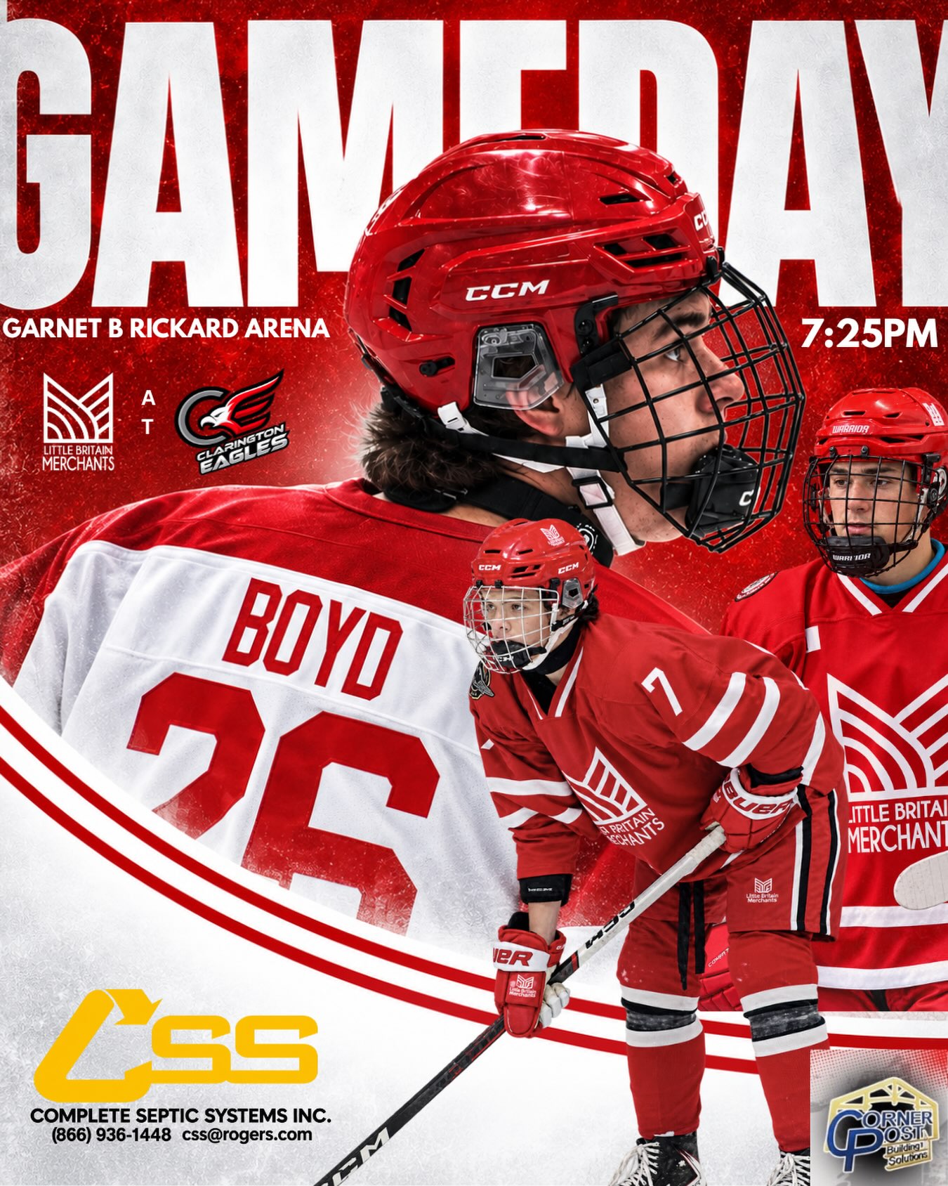 🚨GAME DAY🚨
The Little Britain Merchants are travelling to the Garnet B Rickard Arena to face the Clarington Eagles. Good luck Merchants and safe travels everyone!

Puck drop is at 7:25pm