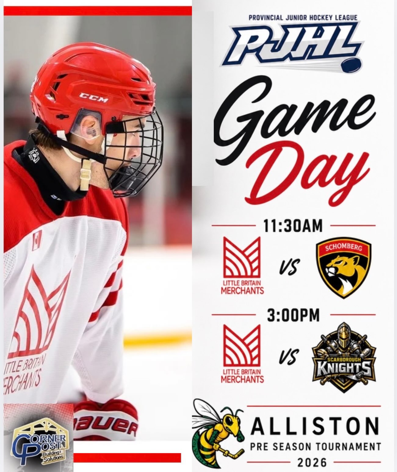 🚨GAME DAY 🚨
The Little Britain Merchants are travelling back to the New Tecumseth Rec Centre this morning to face the Schomberg Cougars. Puck drop is at 11:30am 

Followed by this afternoon to face the Scarborough Knights at the New Tecumseth Rec Centre. Puck drop is at 3:00pm