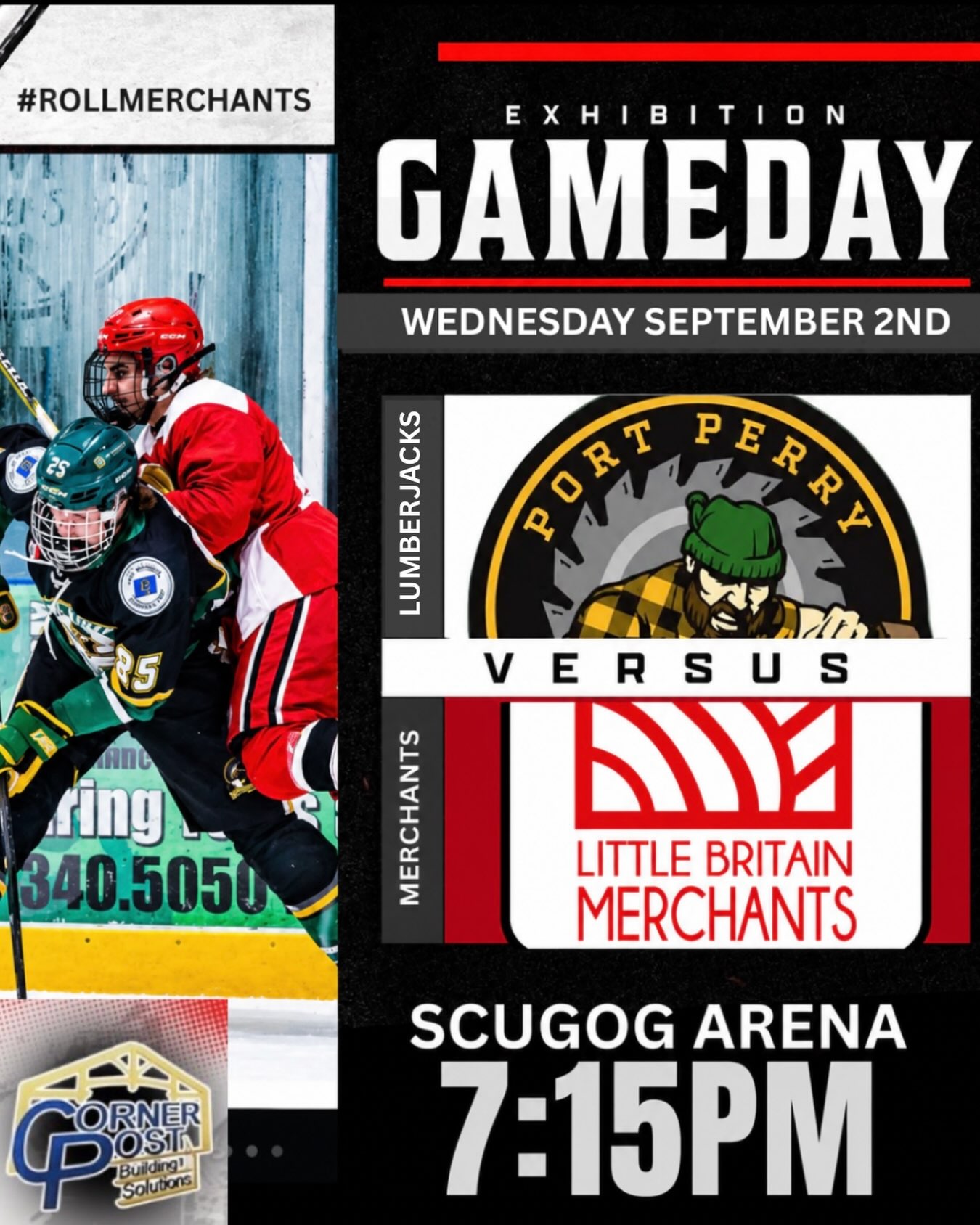 🚨PRE-SEASON GAME DAY🚨 
The Little Britain Merchants are travelling to the Scugog Arena tonight to play against the Port Perry Lumberjacks . Puck drop is at 7:15pm.