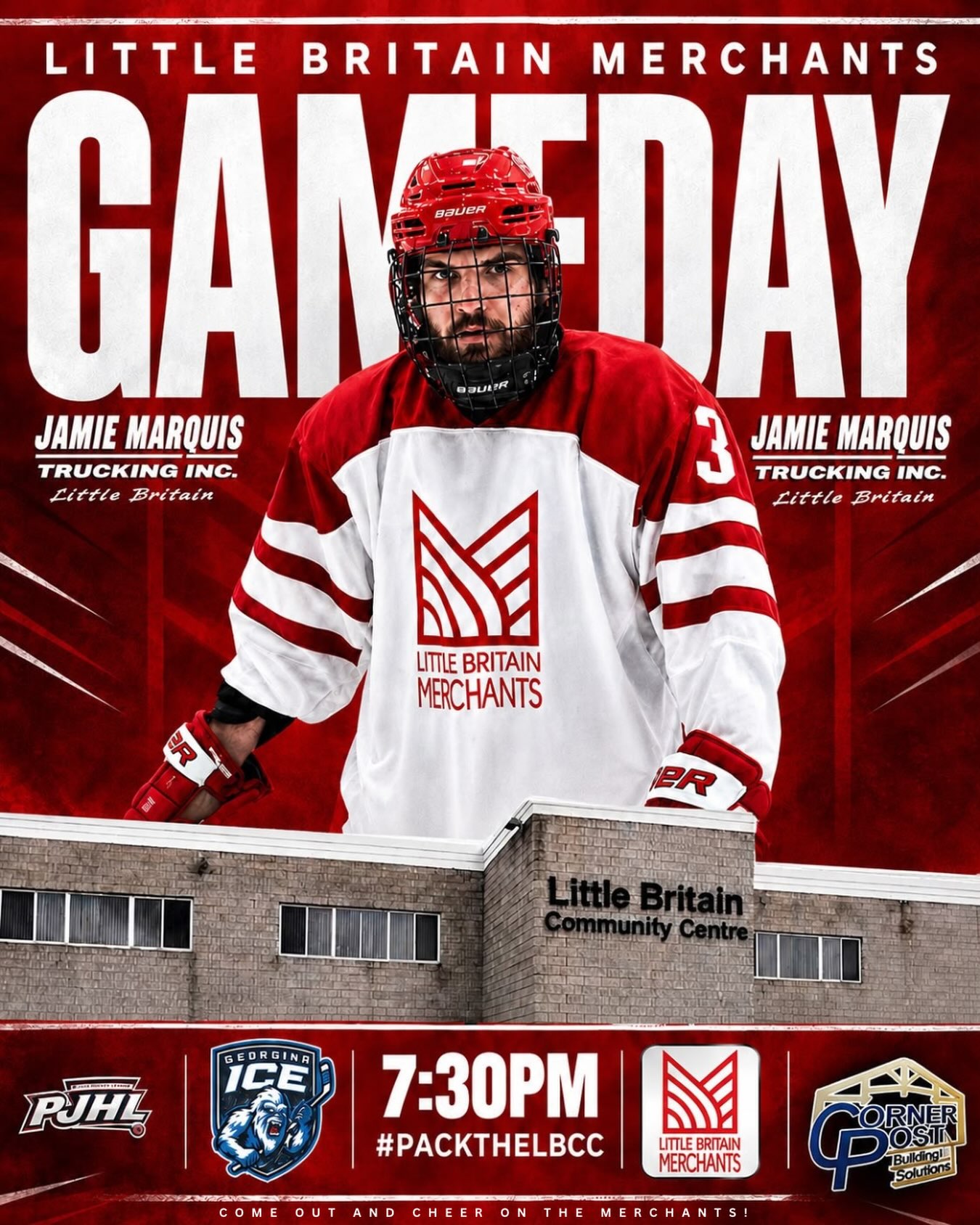 🚨 GAME DAY🚨

The Merchants are back on home ice! ❤️🤍 Come out, pack the LBCC, and cheer on your Little Britain Merchants as they hit the ice! This game is sponsored by Jamie Marquis Trucking Inc.

🕢 7:30 PM
📍 Little Britain Community Centre
📣 #PACKTHELBCC

Bring the energy, bring your friends, and let’s get loud for the Merchants! 🏒🔥